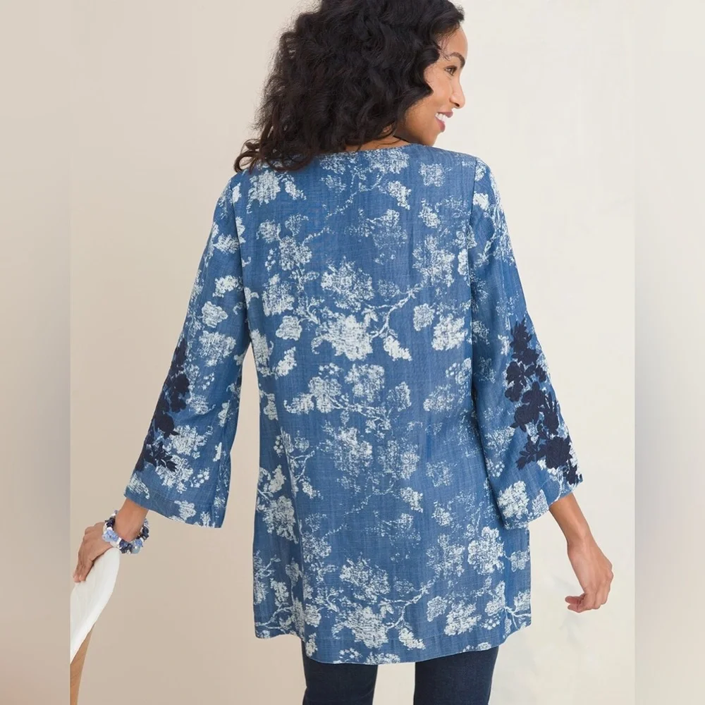 Chico's Embroidered Kurta Denim Chambray Tunic Sz 4/XXL - Picture 3 of 8